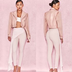 House of CB Women M Caixa Pants Trousers Pale Pink Front Drape Cocktail NEW